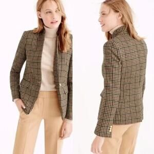 J Crew Moon Tweed Wool Regent Houndstooth Gold One Button Blazer Green Brown 4P